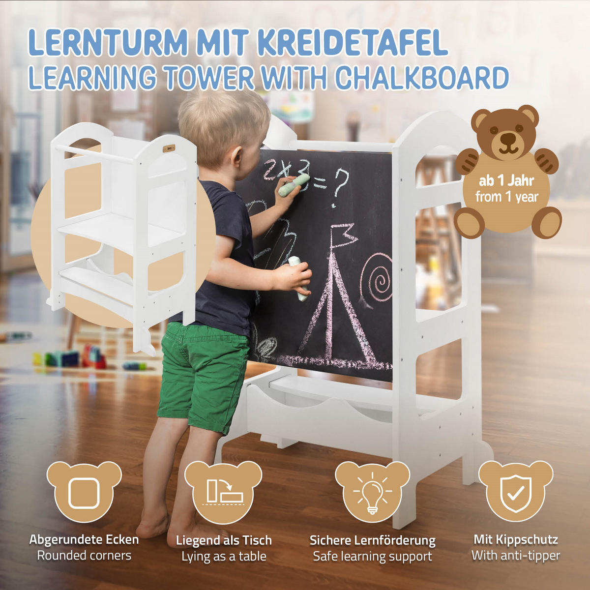LERNTURM rechteckig Weiß 70/40/90 cm - Weiß, Holz (70/90/40cm) - Joyz