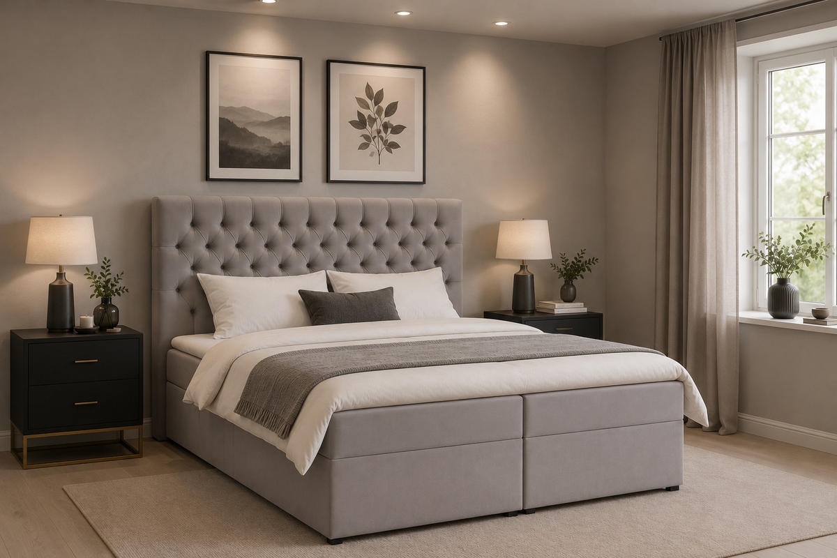 BOXSPRINGBETT LAVIDO mit Topper und Bettkasten, Hellgrau, 140x200 cm - Hellgrau, Textil (140/200cm) - KS Home Concept
