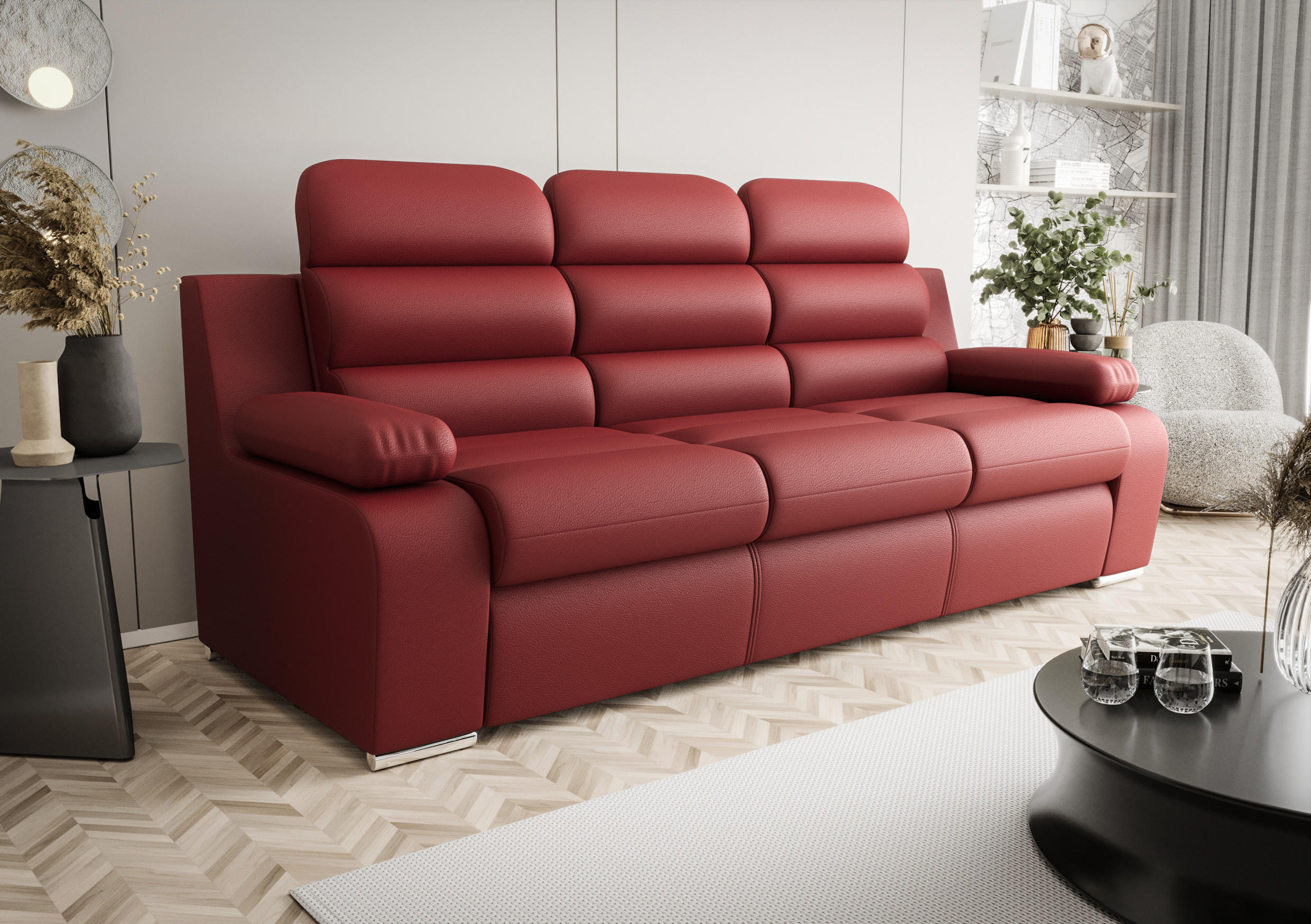 SCHLAFSOFA AMBER, mit Schlaffunktion und Bettkasten, Farbe: Rot, Kunstleder - Rot, Textil (238/103/96cm) - O-Sofa