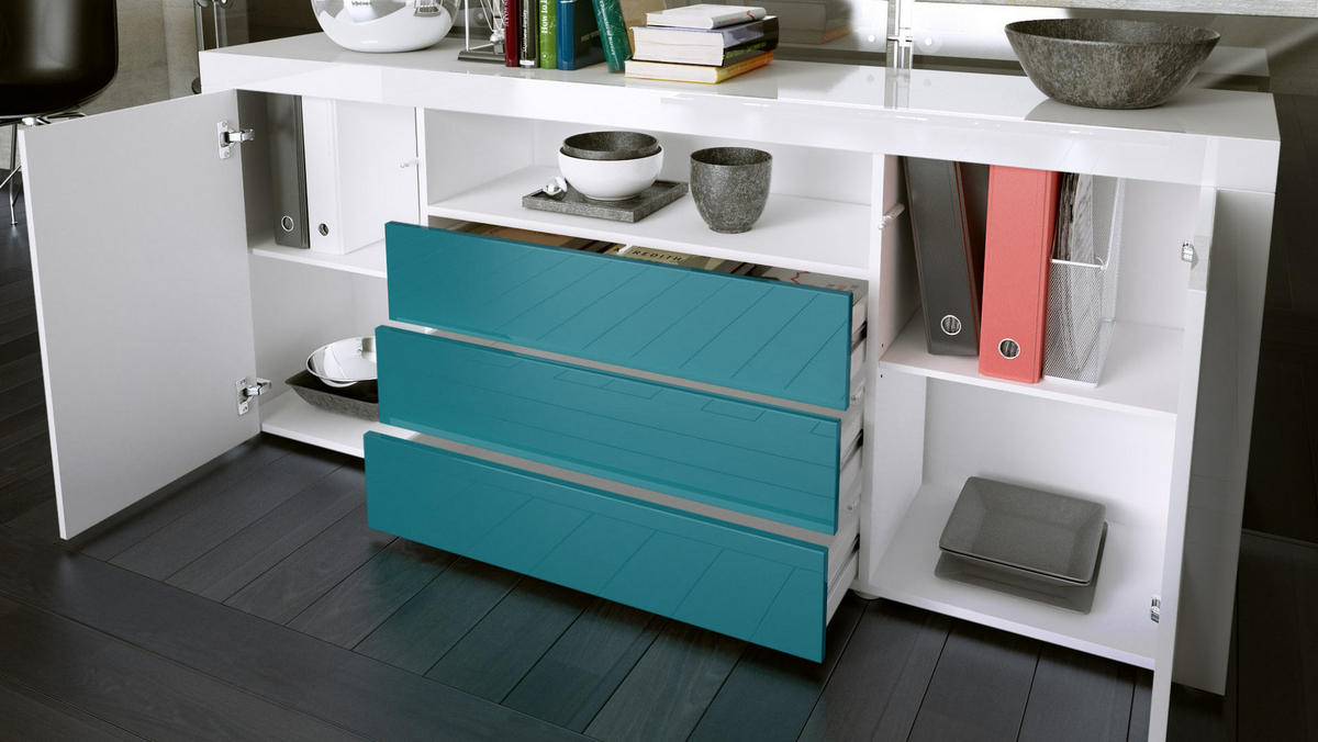 SIDEBOARD Santiago Weiß Hochglanz / Schwarz Hochglanz - Weiß Hochglanz, Holzwerkstoff (167/72/35cm) - Vladon