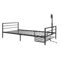 METALNI krevet 206 cm s LED osvjetljenjem, podesivim nosačem i spremišnim košaricama, Crna - crna, metal (90/200cm) - Redom