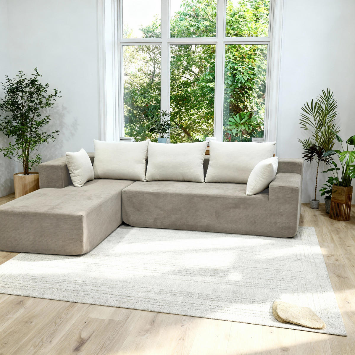 ECKSOFA Luna Sand Weiß 3-Sitzer Links - Weiß, Textil (267/175cm) - COCO Living