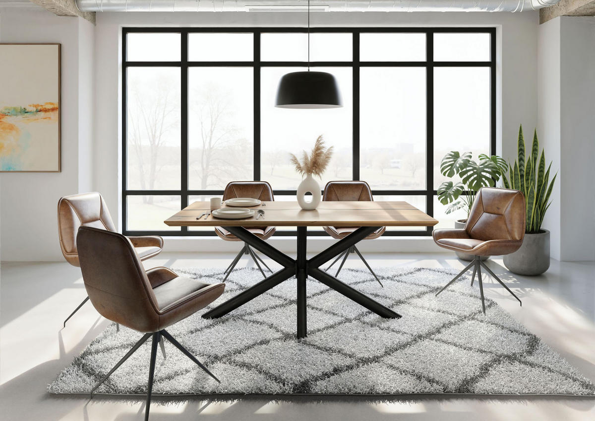 ESSTISCH Mango 180x90x74 natur lackiert / Epoxid schwarz, Kreuzgestell rund anthrazit matt EPOXY - Braun, Holz (90/180/74cm) - Massivmoebel24