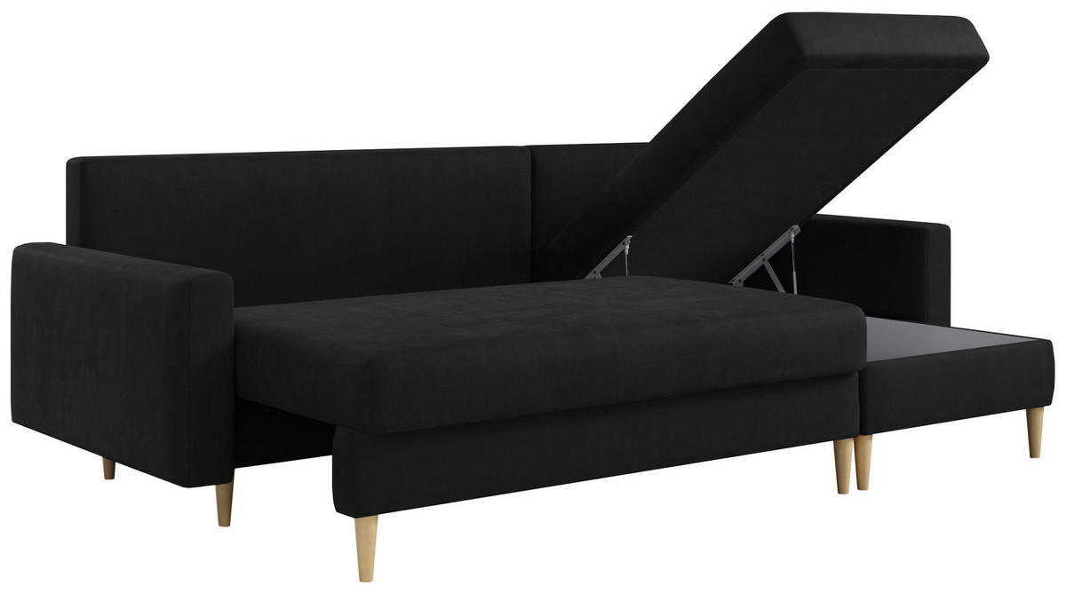 ECKSOFA Lang Velvet Schwarz - Schwarz/Braun, Holz/Textil (220/140cm) - MKS