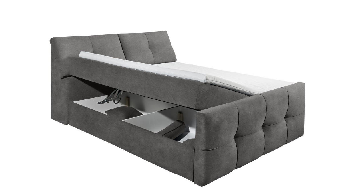 BOXBETT mit Bettkasten, 9-Zonen-Tonnentaschen-Federkernmatratze, H2, HR-30-Topper - Anthrazit, Holz/Kunststoff (160/200cm) - ed exciting design