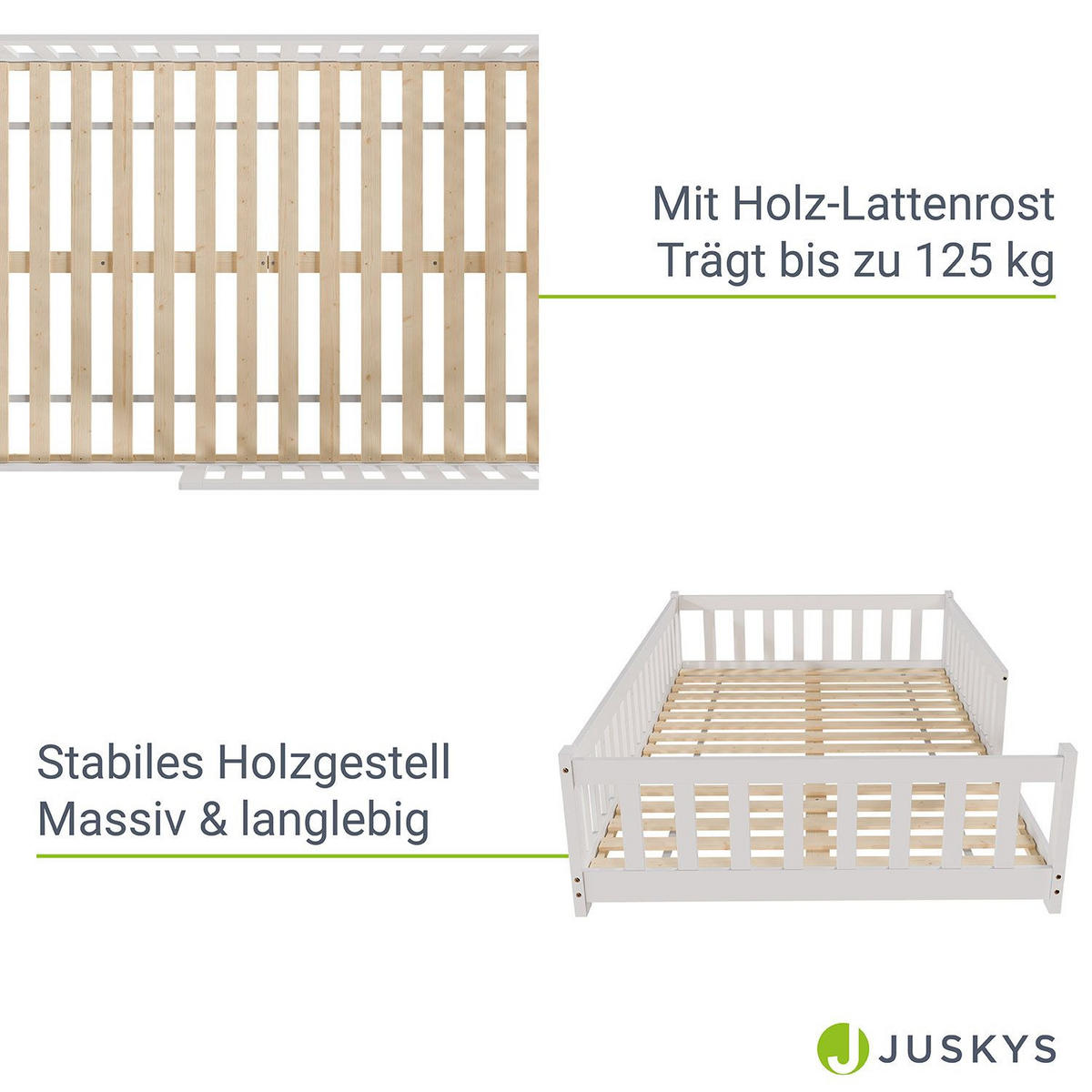 KINDERBETT Naya weiß mit Matratze 90x200 cm - Weiß, Holz (120/200cm) - Juskys