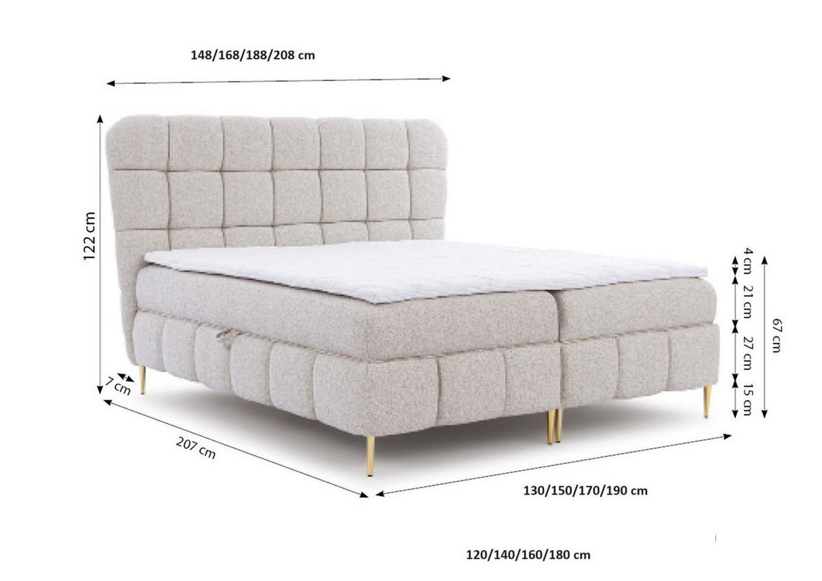 BOXBETT Grazia In Corbett - Dunkelgrau, Holzwerkstoff/Textil (140/200cm) - Fun Möbel