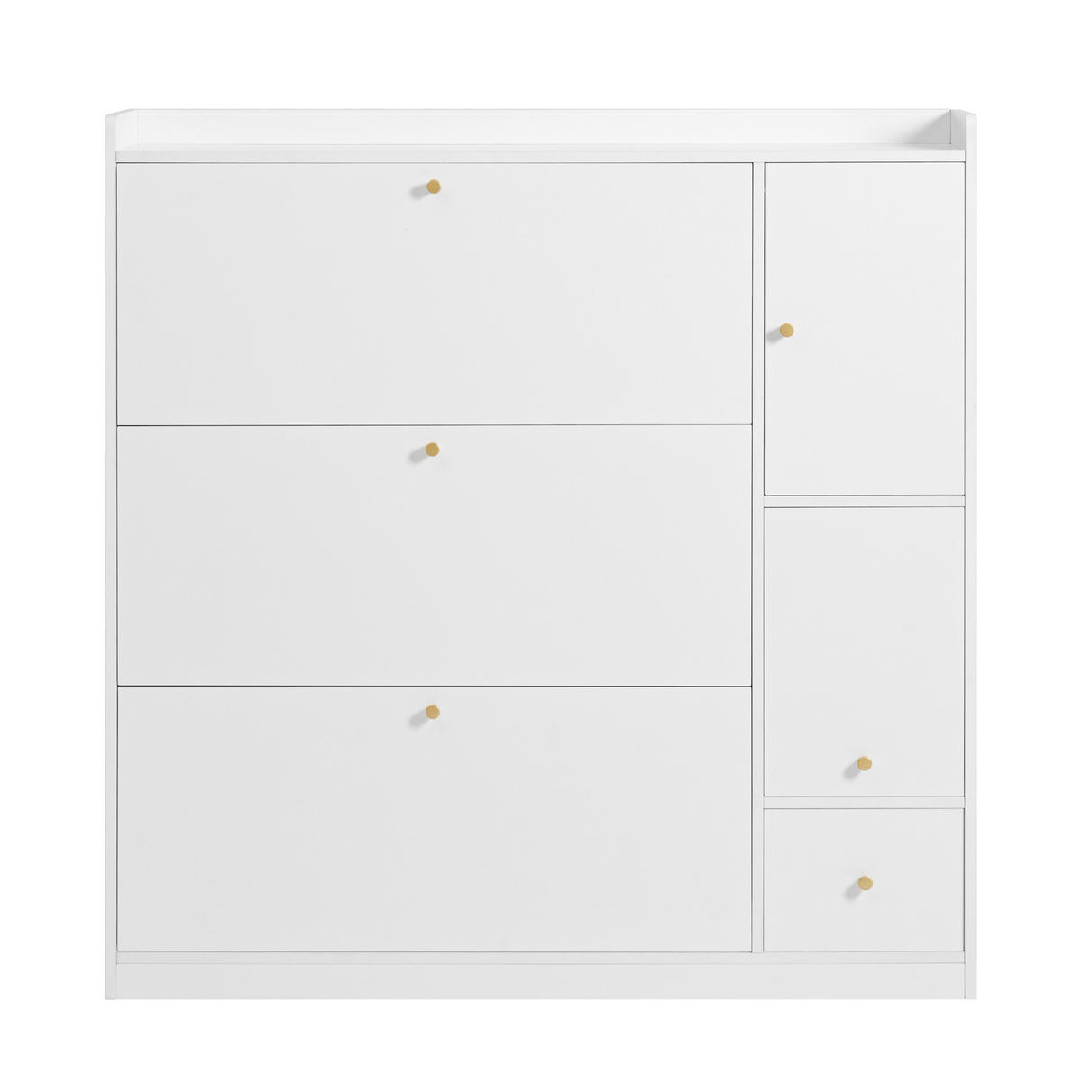 SCHUHSCHRANK 119/24/122 cm in Weiß mit 3 Klappen und klappbarer Sitzbank - Weiß, Holzwerkstoff (119/122/24cm) - Flora Grace