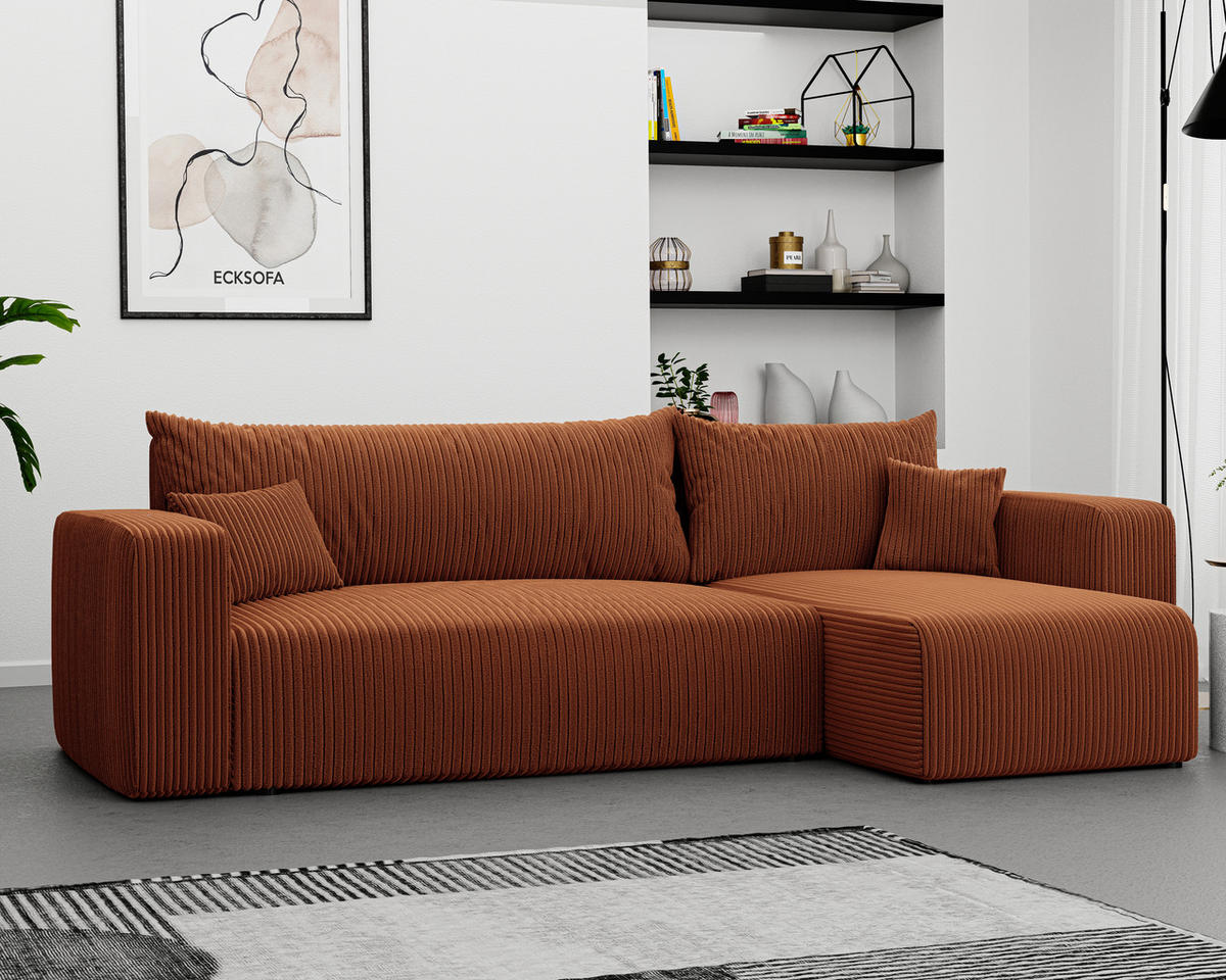 ECKSOFA Ziegelrot Cord-Stoff mit Bettkasten - Rotbraun, Textil (248/145cm) - Idohome