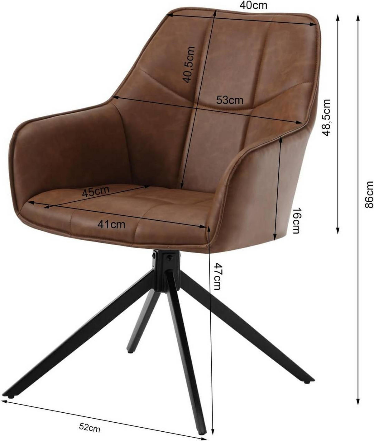 ESSZIMMERSTUHL2ER Set drehbar,Vintage Kunstleder, Hellbraun - Hellbraun/Schwarz, Kunststoff/Metall (58/86/63.5cm) - Woltu
