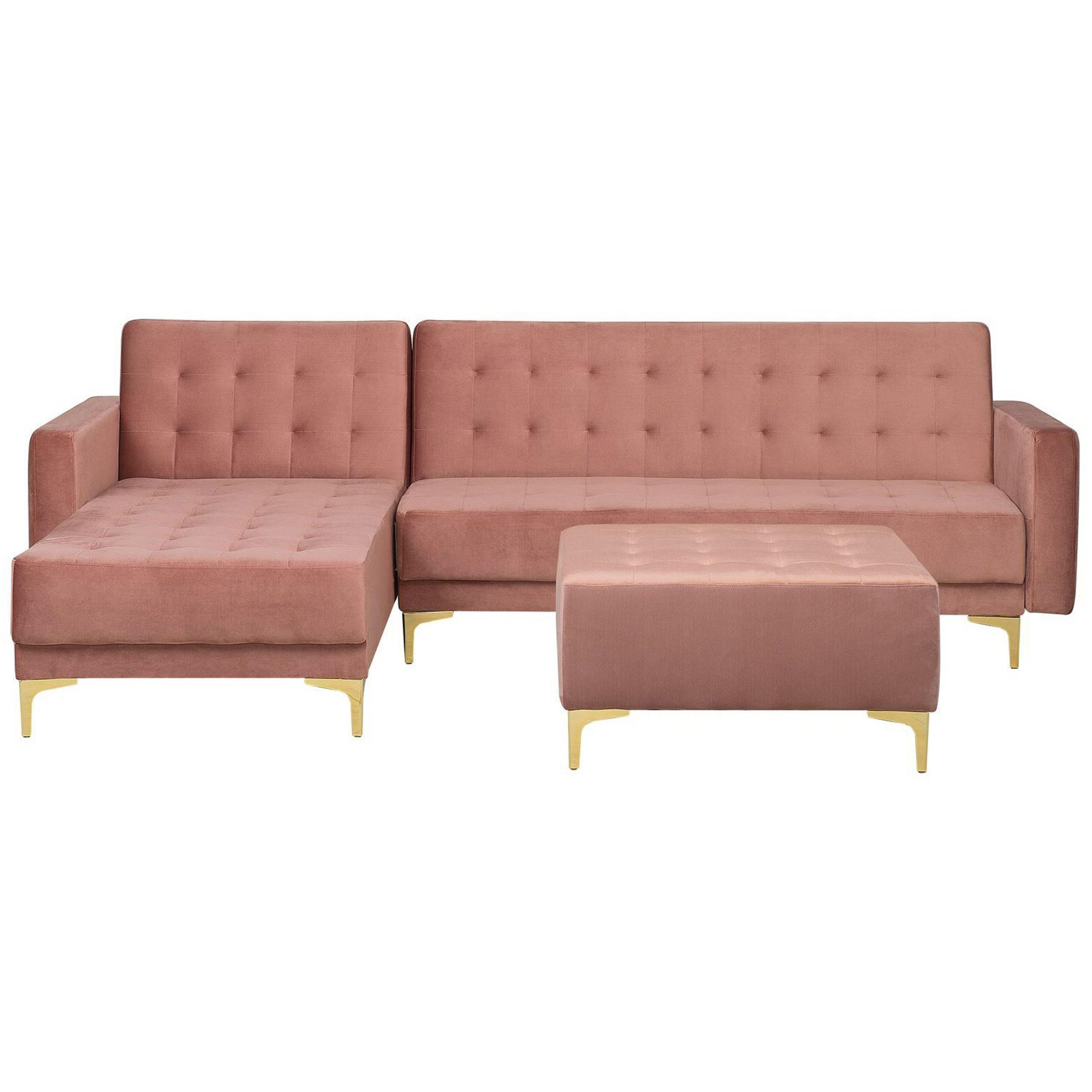 SCHLAFSOFA linksseitig mit Ottomane Samtstoff Rosa Aberdeen - Pink, Textil (267/168cm) - Beliani