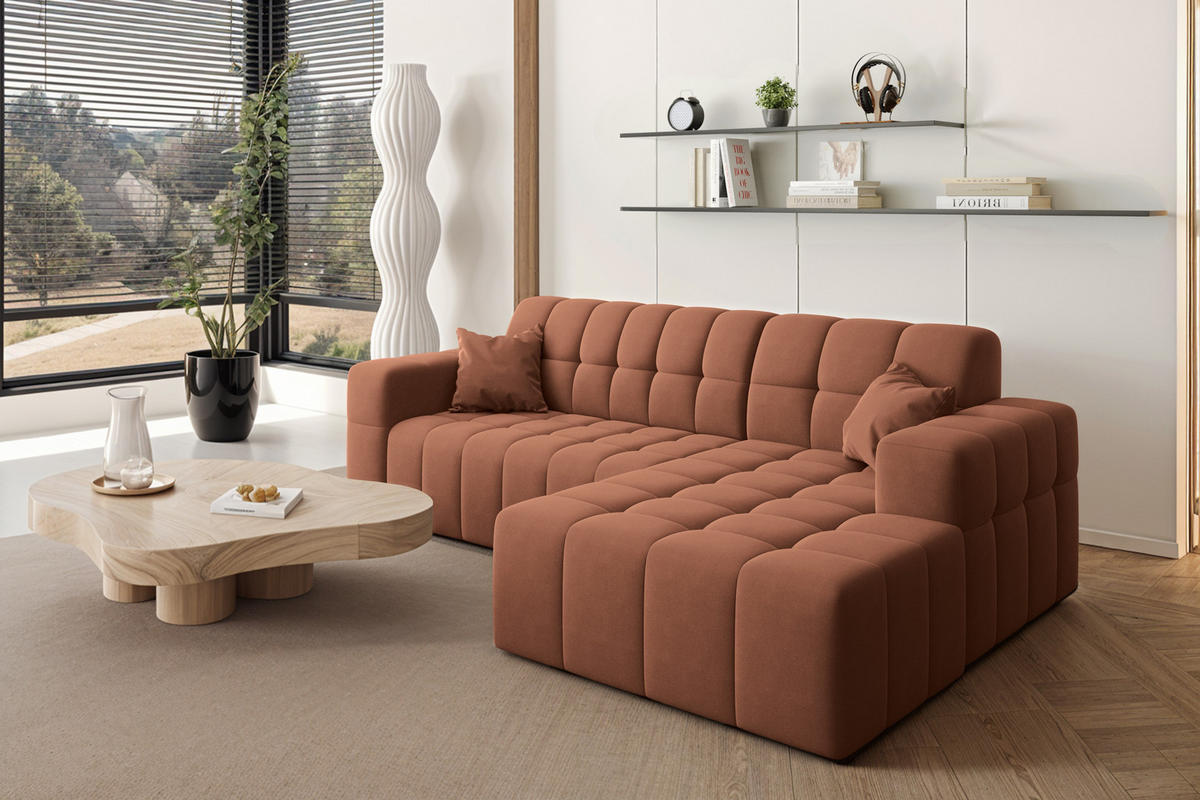 ECKSOFA L-förmiges Nimes Velours Stoff Kupfer Rechts - Kupferfarben, Holz/Kunststoff (265/168cm) - Kaiser Möbel