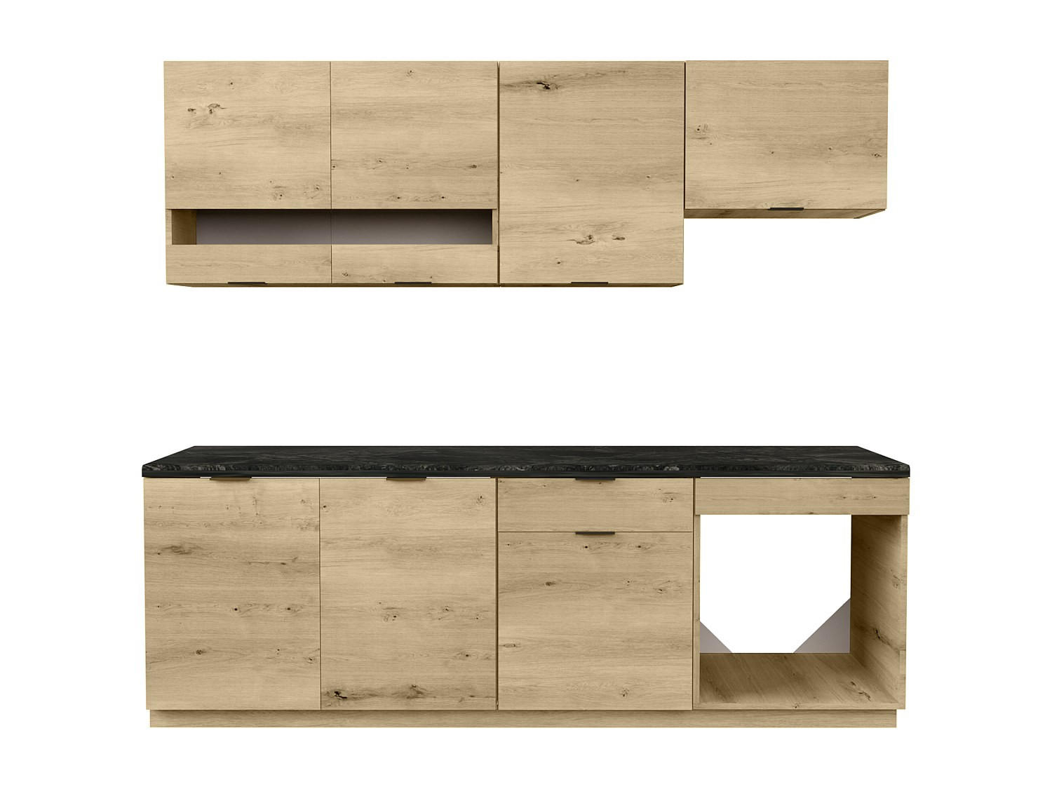 KÜCHENZEILE - 200 cm x 60 cm - holz - anthrazitgrau, naturfarben hell Carmeo - Anthrazit/Naturfarben, Holz (200/82/60cm) - Vente-Unique
