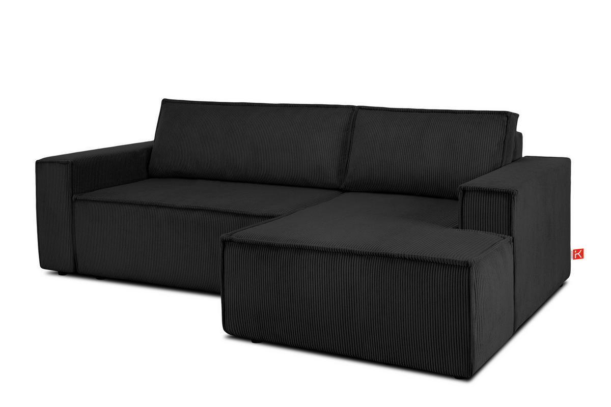 ECKSCHLAFSOFA-RECHTS NAPI in Pet Friendly Cord-Stoff, schwarz - Schwarz, Textil (262/148cm) - KONSIMO®