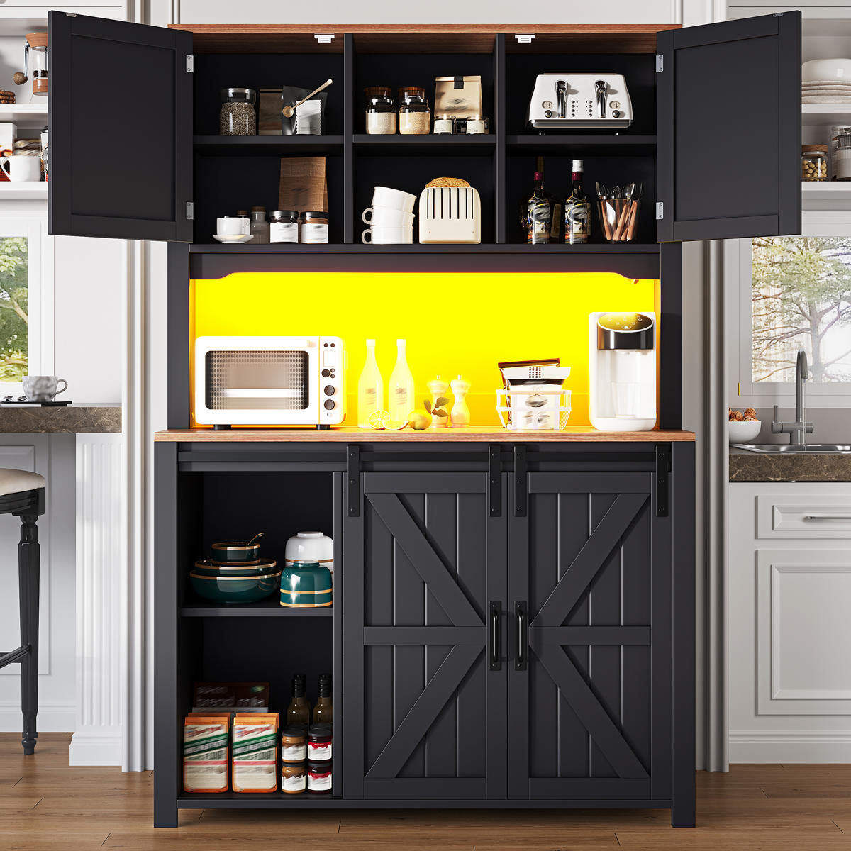 BUFFETSCHRANK Schwarz 115/40/174.7 cm - Schwarz, Holz (115/174.7/40cm) - PANGIVO