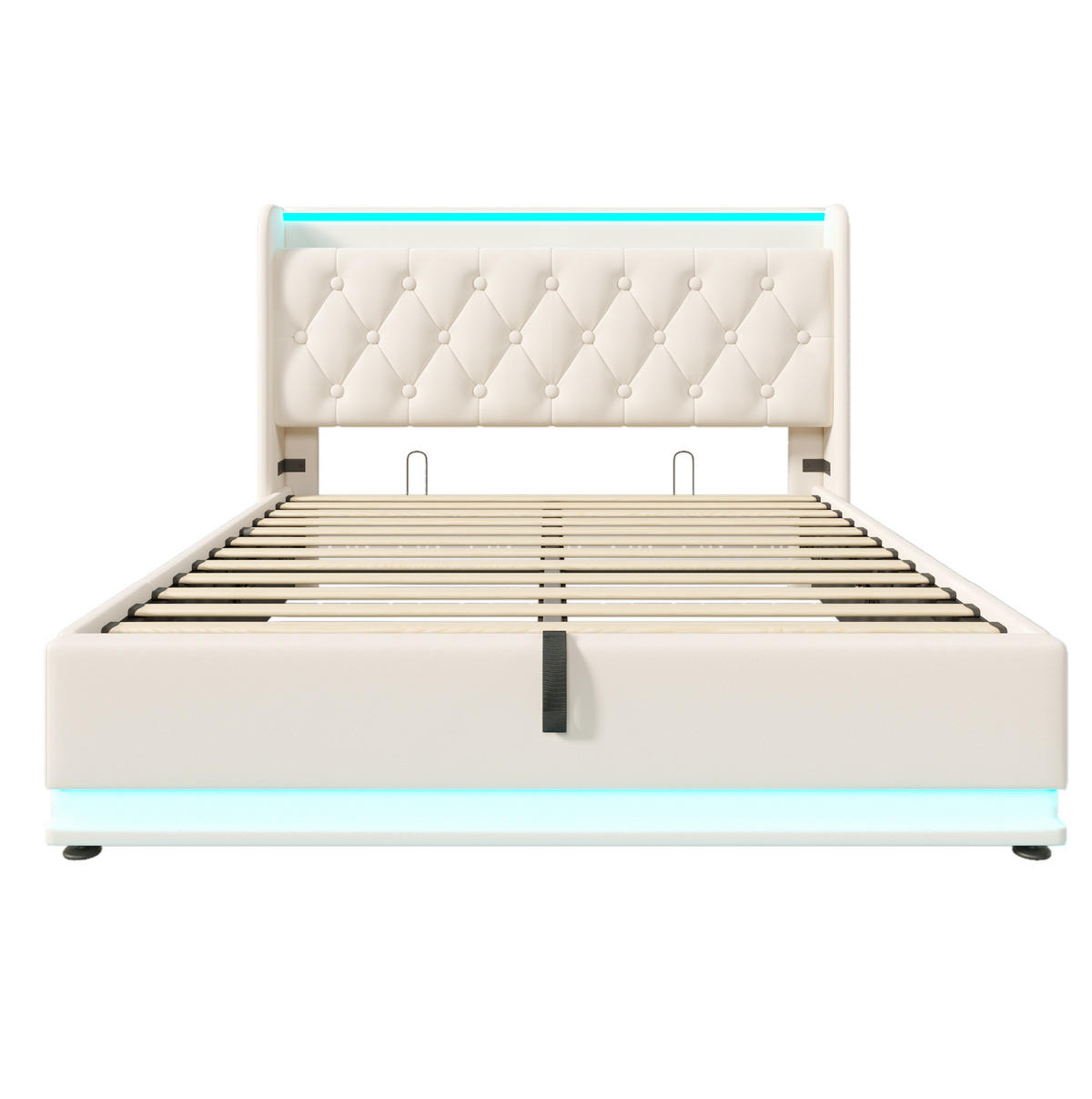 POLSTERBETT mit LED und Stauraum 140x190 cm PU Weiß - Weiß, Metall (140/190cm) - Meubliv