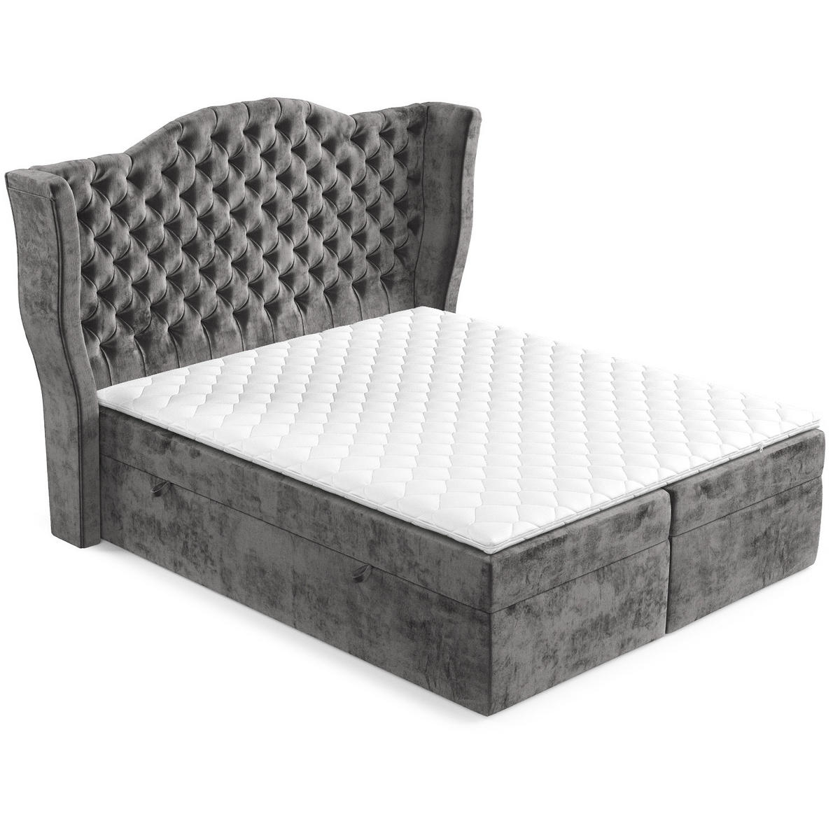 BOXBETT Royal Anthrazit 140/200 cm im Chenille-Stoff - Anthrazit/Schwarz, Holz/Holzwerkstoff (140/200cm) - Maison de Reve