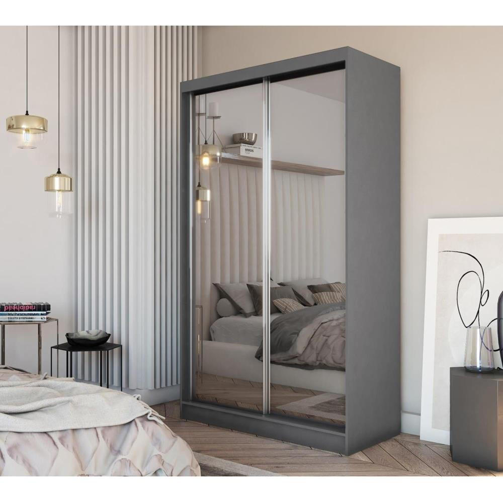 SCHWEBETÜRENSCHRANK Debra 120/216/61 graphit mit Spiegel und Schubladen - Graphitfarben, Holzwerkstoff (120/216/61cm) - Beautysofa