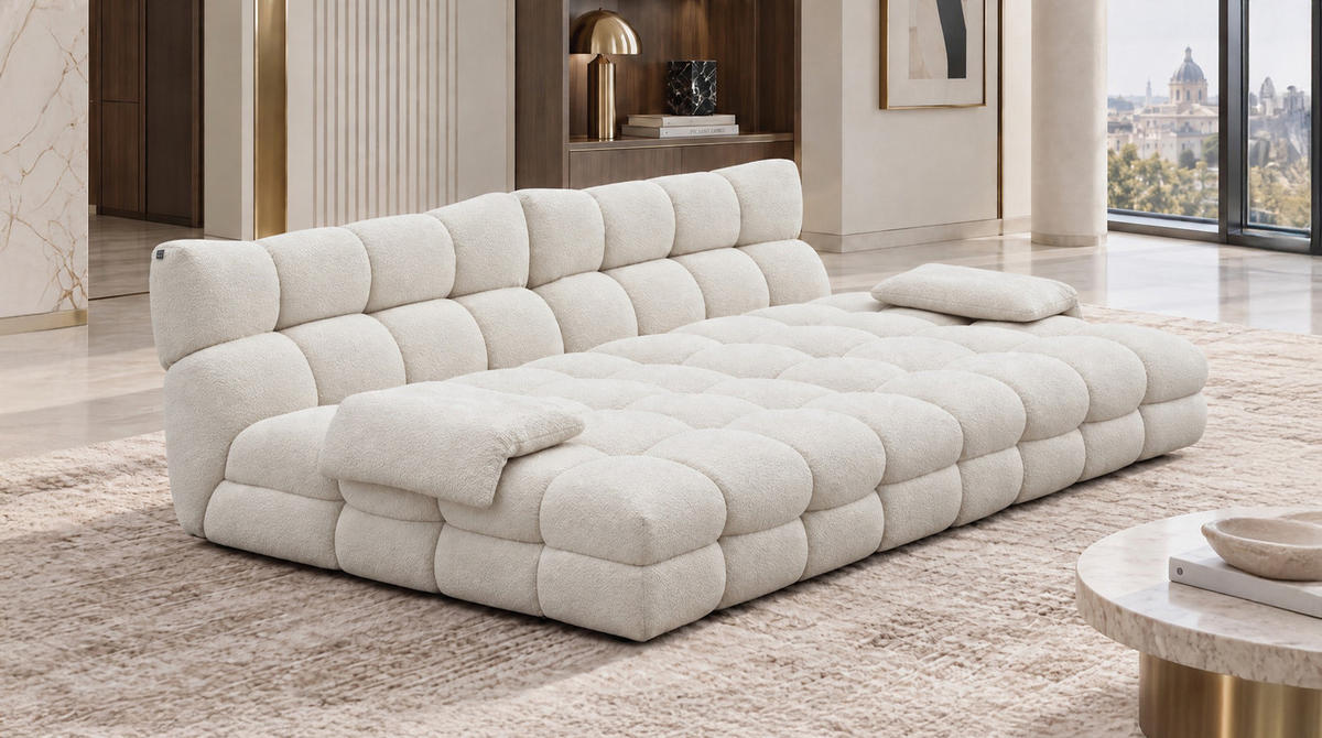 BIG SOFA AMIA Beige Bouclé - Beige/Schwarz, Kunststoff/Textil (290/86/178cm) - KAWOLA