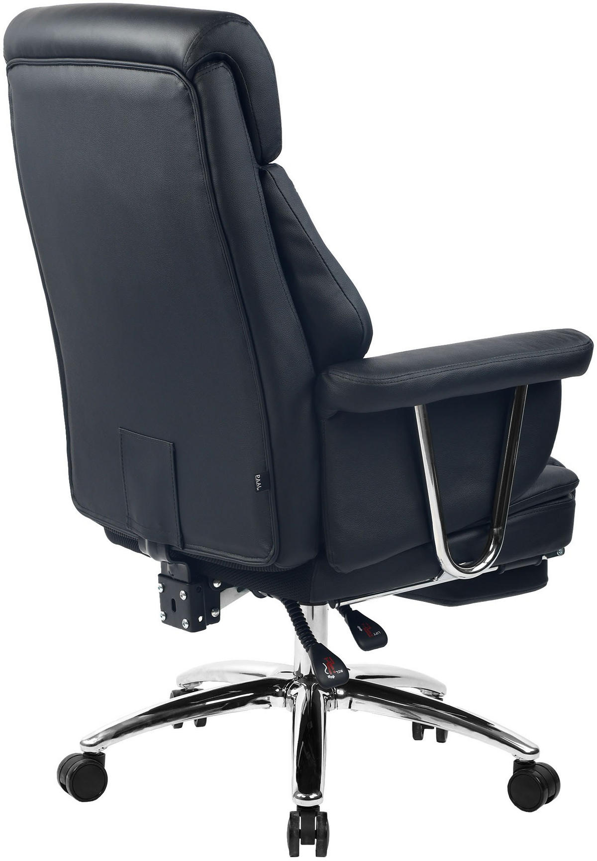 CHEFSESSEL Echtleder Schwarz - Chromfarben/Schwarz, Leder/Metall (78/114/66cm) - CLP