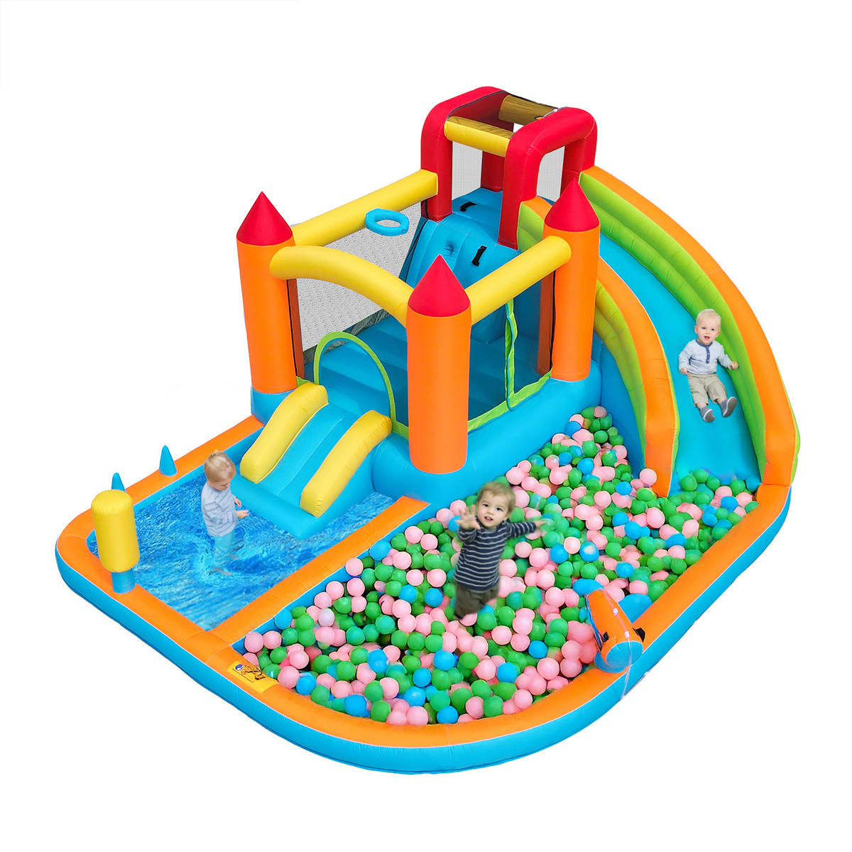 HÜPFBURG Wasserpark Rutsche Trampolin - Orange, Textil (343/460/190cm) - LEBENLANG