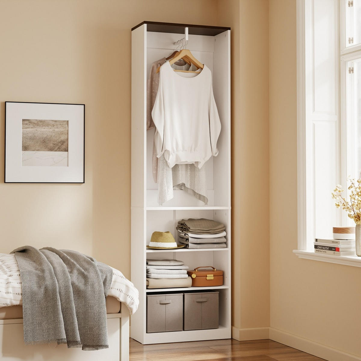 OFFENER Kleiderschrank mit Kleiderstange KSB02-W - Ahornfarben, Fell (55/187/25cm) - SoBuy