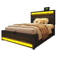 POLSTERBETT aus Stoff 90x200 cm in Grau mit LED & USB-Anschlüssen - Grau, Textil (90/200cm) - Modfu