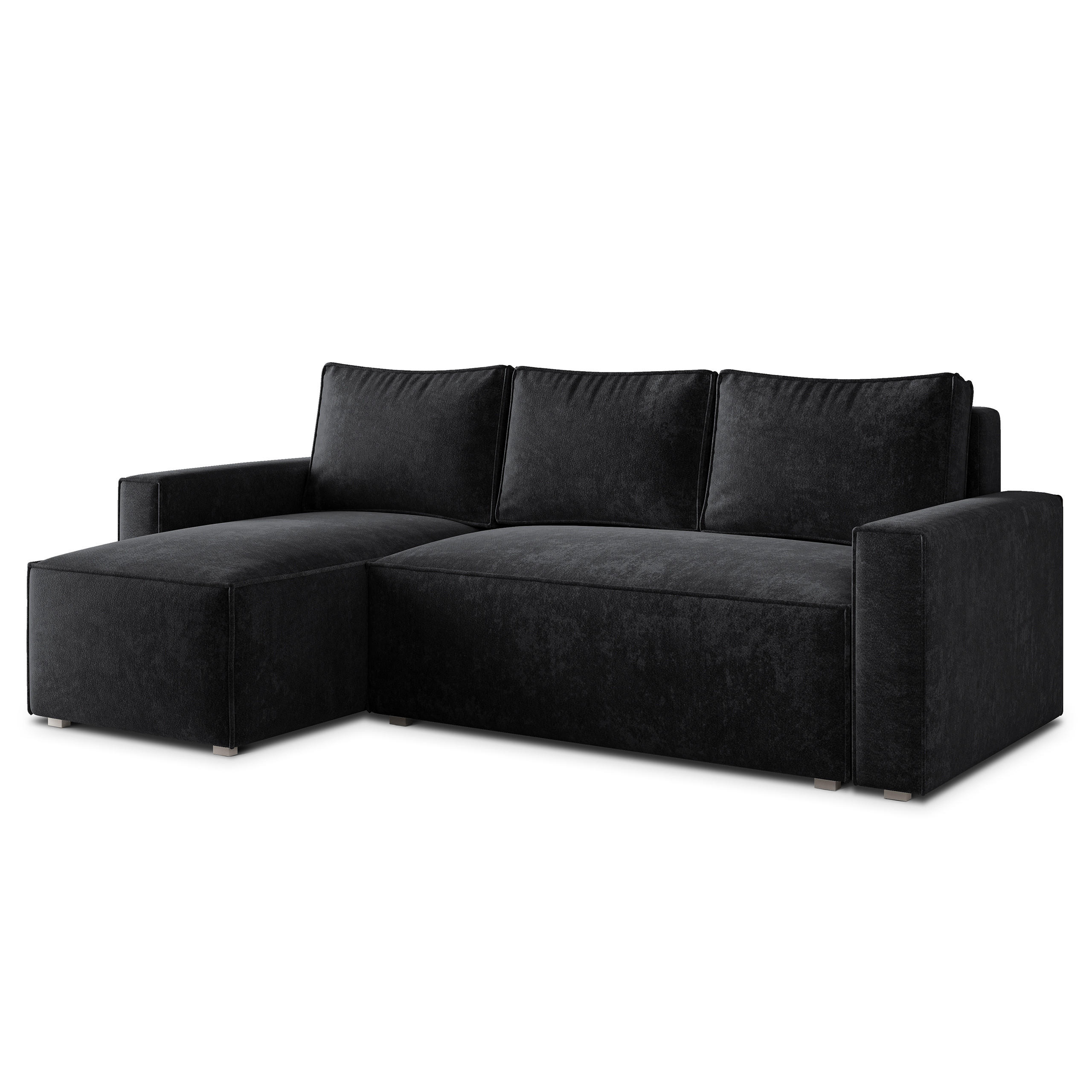 ECKSOFA POTARO LM Schwarz Chenille mit Schlaffunktion - Schwarz, Holzwerkstoff/Textil (232/140cm) - MASSENO