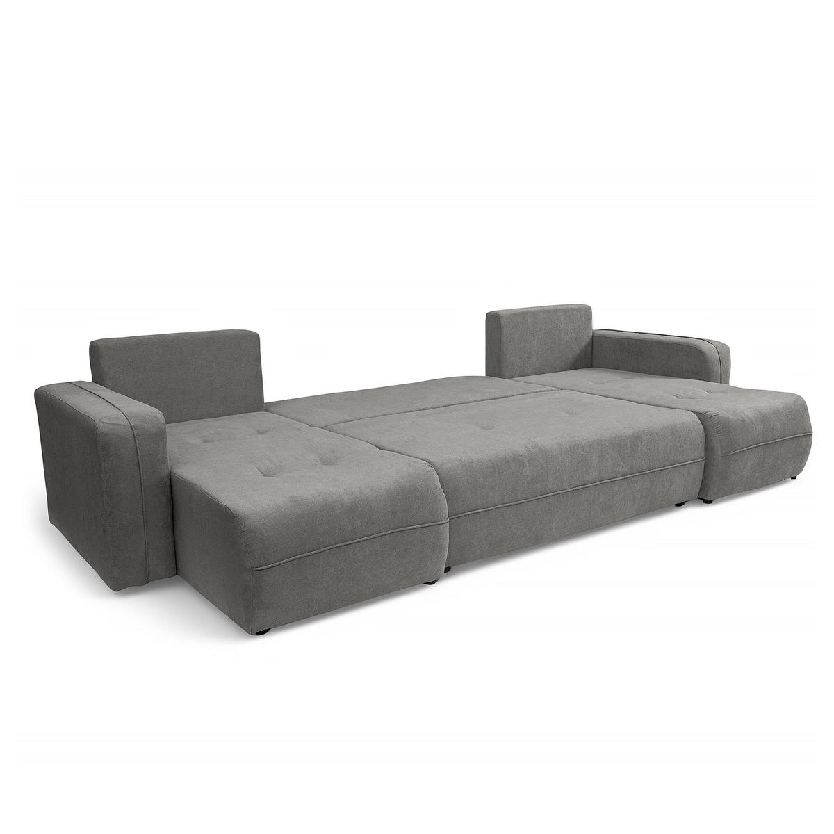 WOHNLANDSCHAFT - Schwarz/Grau, Kunststoff/Textil (312/82/145cm) - home24