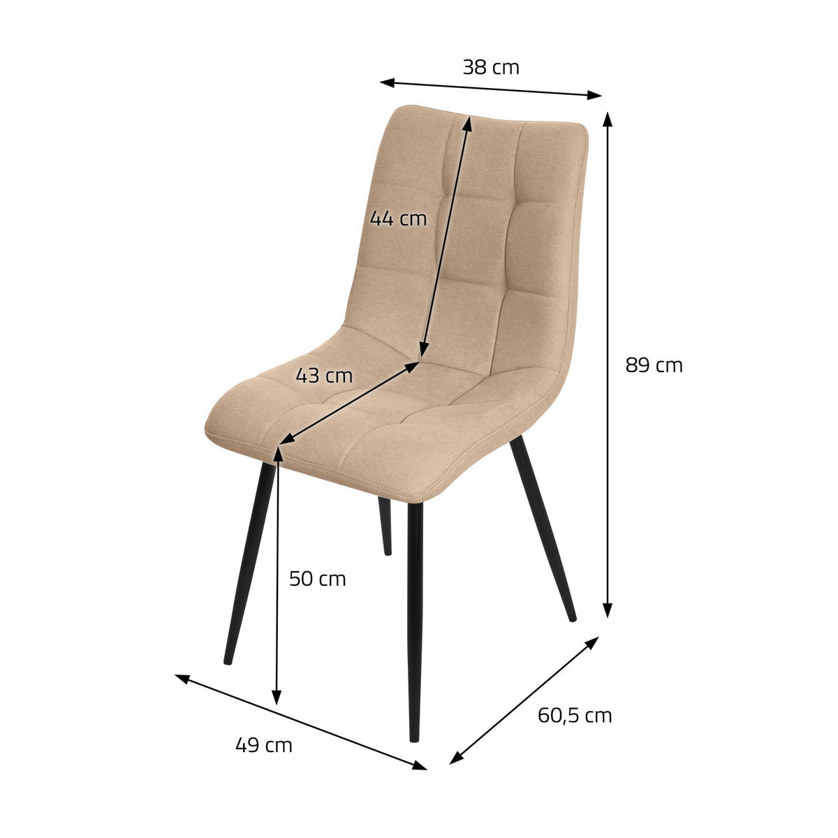 ESSZIMMERSTUHL 4er Set - Hellbraun, Metall (49/89/60.5cm) - ML-DESIGN