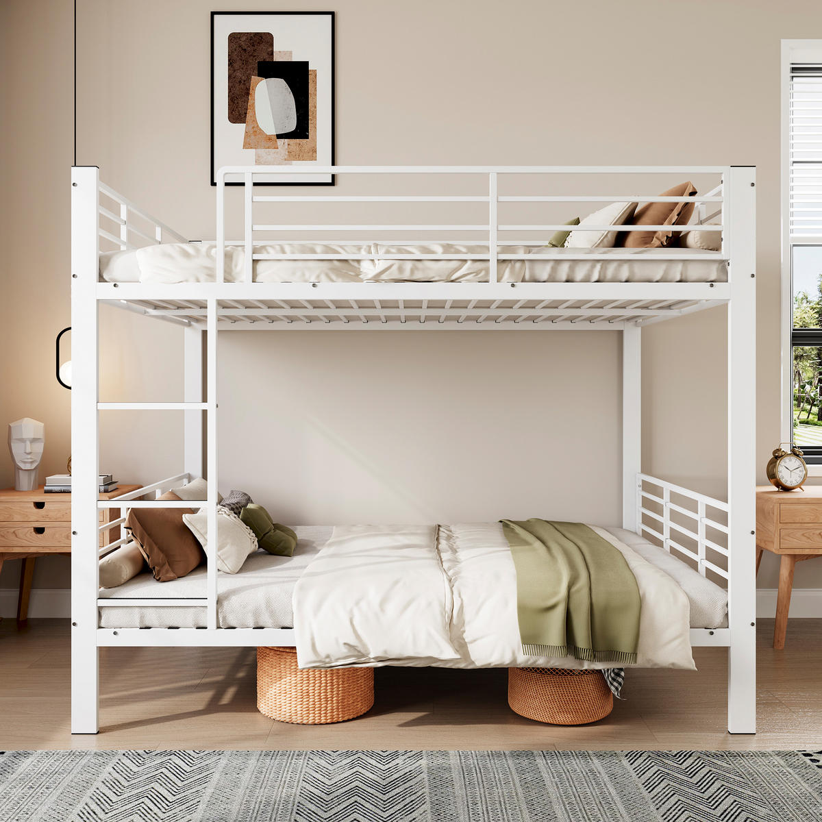 ETAGENBETT 140/200 cm DE-33078 mit Rausfallschutz und Leiter Weiß - Weiß, Metall (140/200cm) - ComfortXL