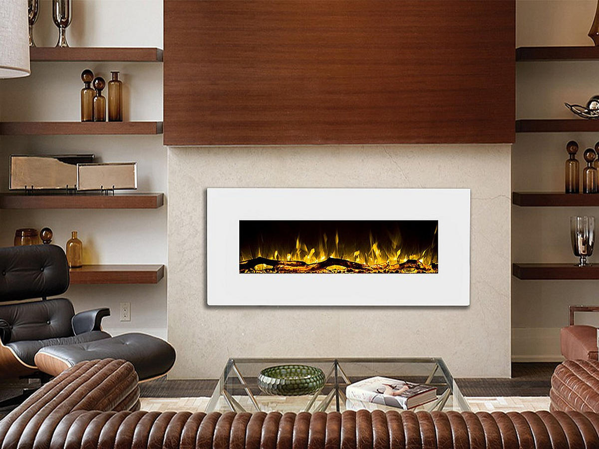 KAMIN - 110 cm x 14 cm - glas - weiß Lalita - Weiß, Glas/Metall (110/49/14cm) - Vente-Unique