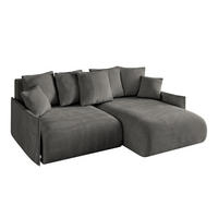 ECKSOFA Ottomane rechts ONESK-L -v1 216x177x72 Dunkelgrau Velours - Anthrazit, Holzwerkstoff/Kunststoff (177/216cm) - ALTDECOR