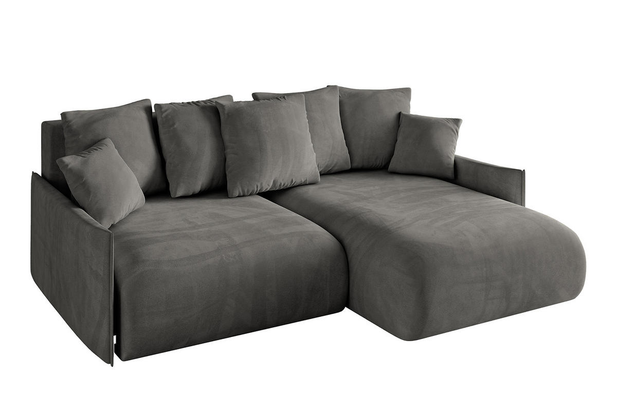 ECKSOFA Ottomane rechts ONESK-L -v1 216x177x72 Dunkelgrau Velours - Anthrazit, Holzwerkstoff/Kunststoff (177/216cm) - ALTDECOR