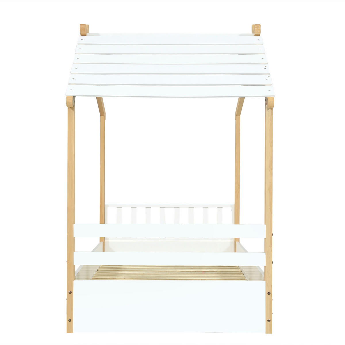 KINDERBETT 90/190 cm in Weiß & Natur Hausbett aus Massivholz und MDF - Weiß/Naturfarben, Holzwerkstoff (90/190cm) - STILVORA