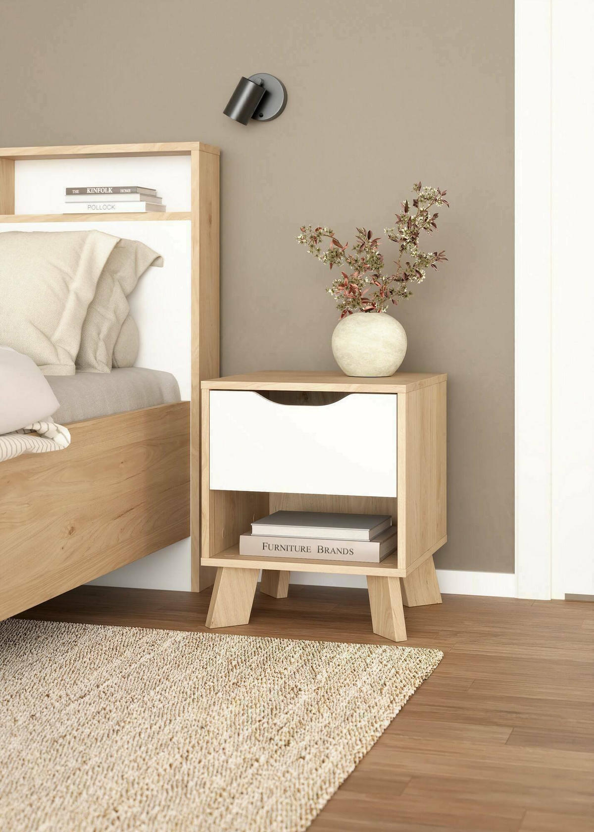 NACHTTISCH Eiche, Weiß 39.8/40.2/47.4 cm - Braun, Holzwerkstoff (40.2/47.4/39.8cm) - DMORA