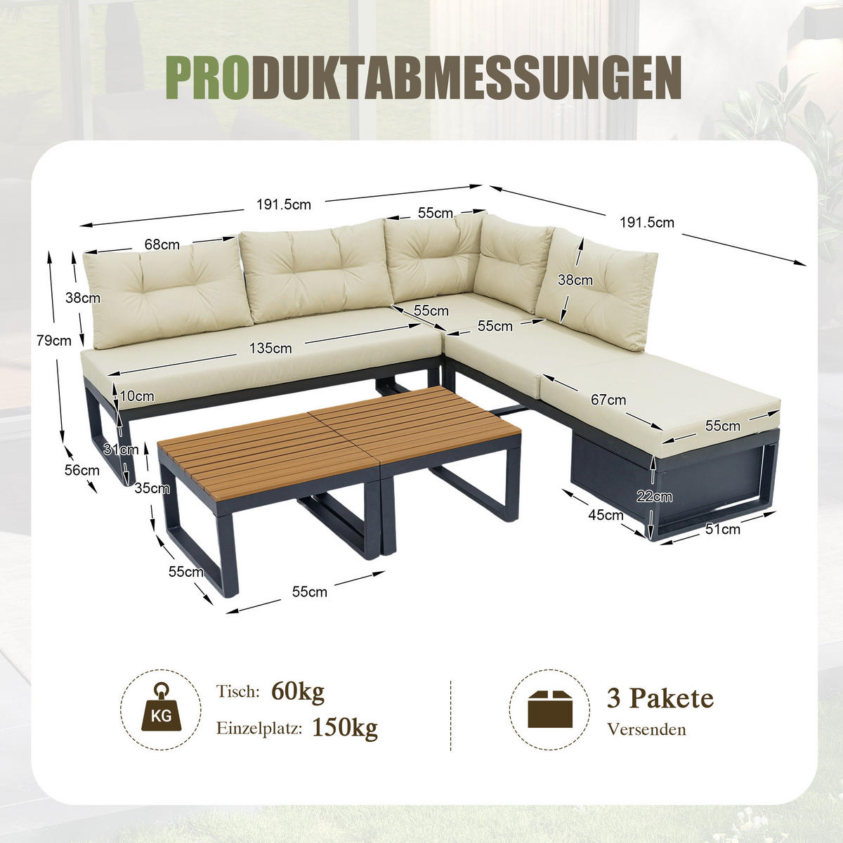 SOFASET modular mit Liegefunktion und Stauraum Beige - Beige, Metall - Beauniv
