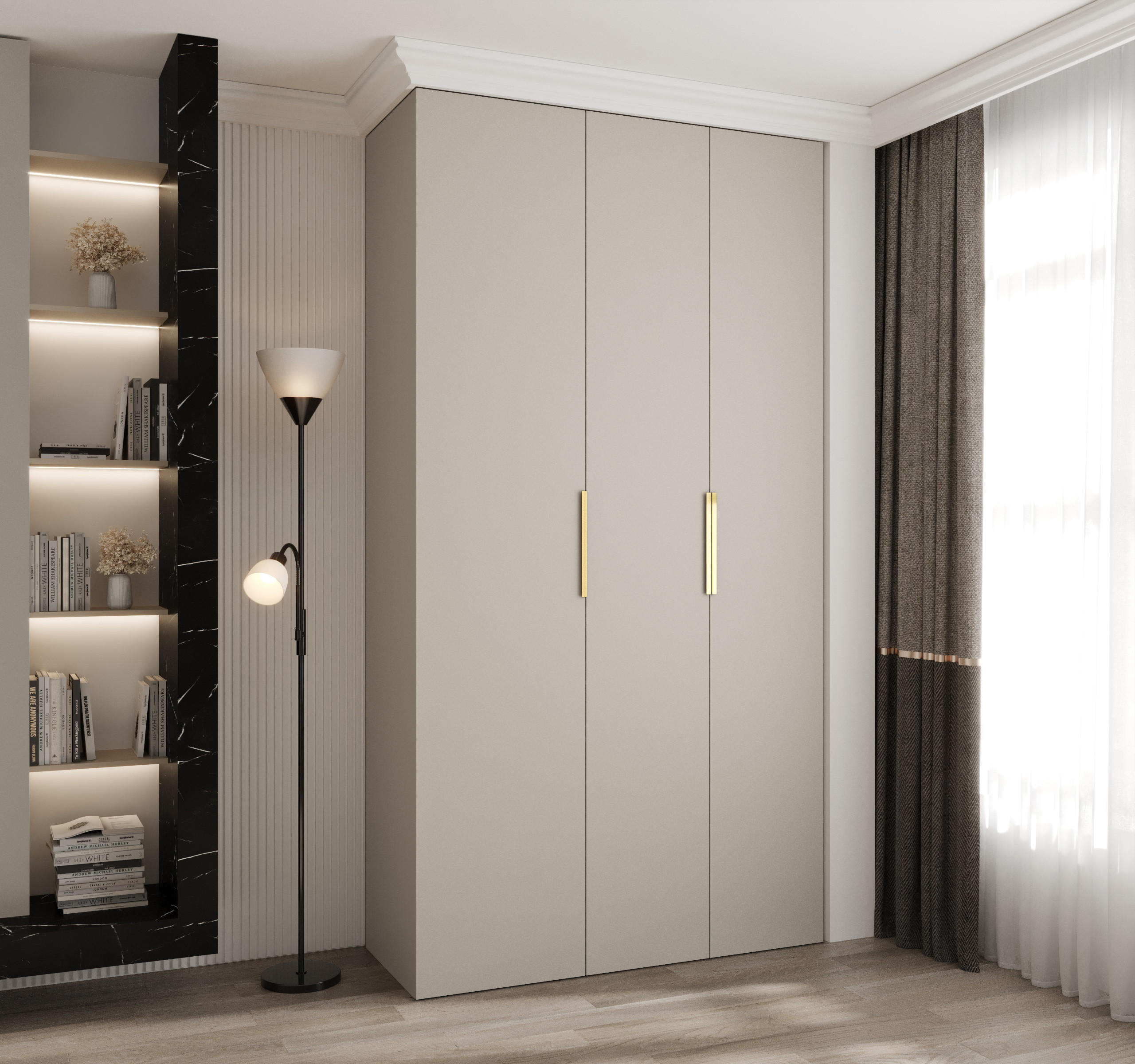 DREHTÜRENSCHRANK 245,5/130/50 3-türig - Kaschmir/Goldfarben, Holz/Metall (130/245.5/50cm) - Abiks Möbel