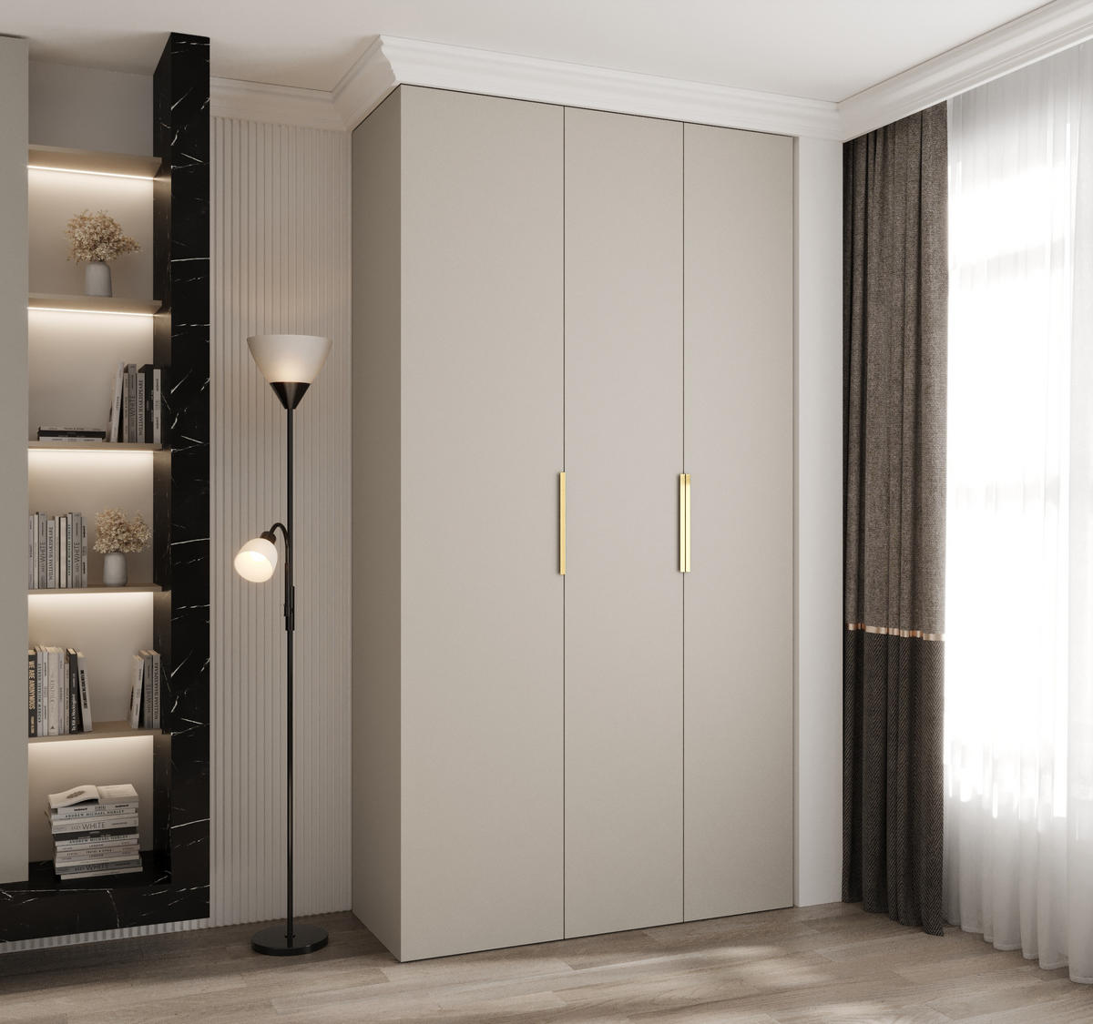 DREHTÜRENSCHRANK 245,5/130/50 3-türig - Kaschmir/Goldfarben, Holz/Metall (130/245.5/50cm) - Abiks Möbel