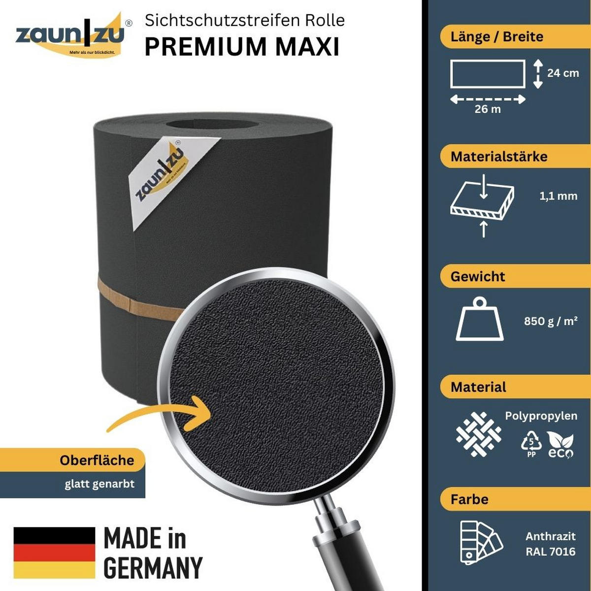 SICHTSCHUTZSTREIFEN Premium Maxi für Doppelstabmatten 24cm hoch Anthrazit 26m - Anthrazit, Kunststoff (2600/24cm) - ZAUN|ZU