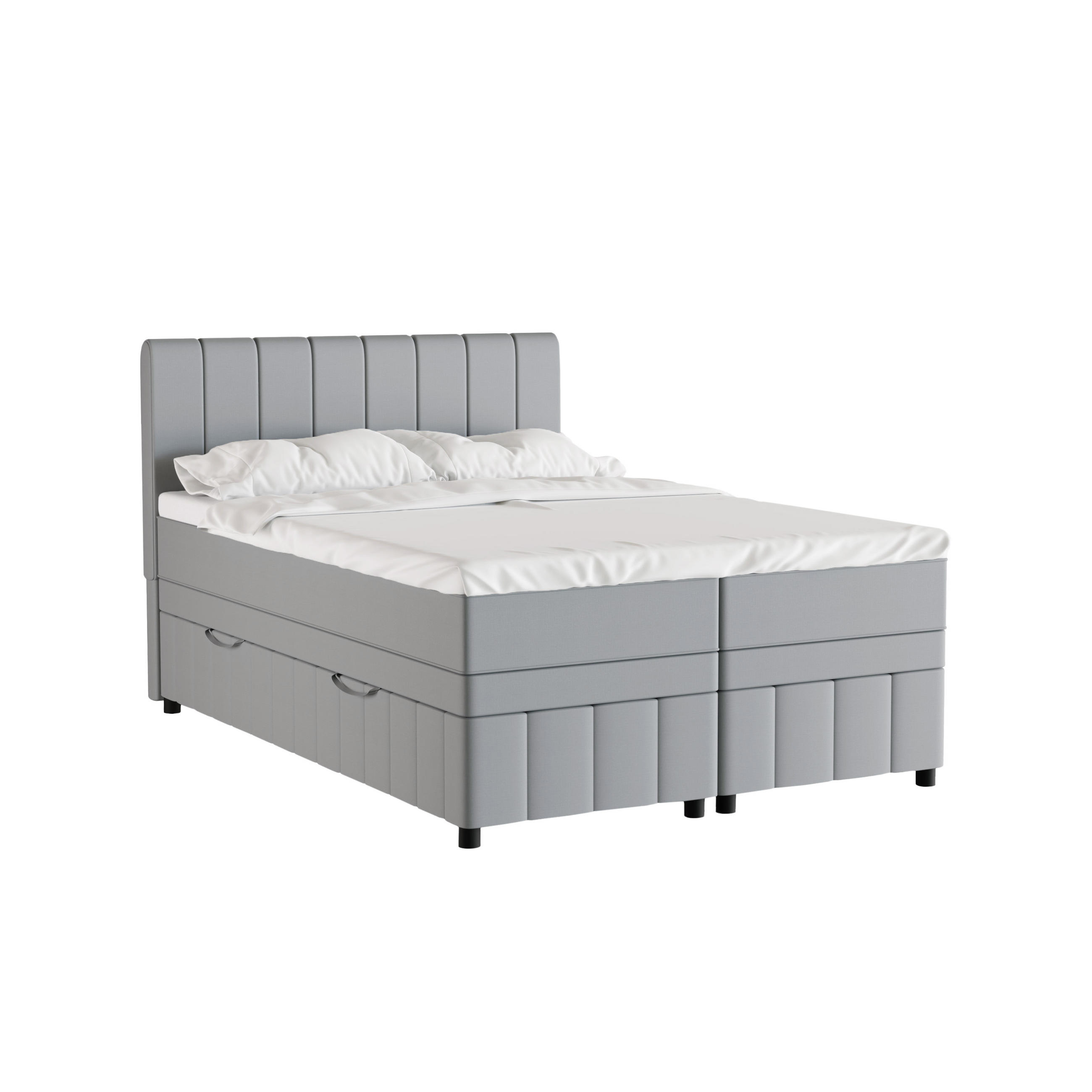 BOXBETT AVALON 140 x 200 cm mit Bettkasten und Topper - Hellgrau - Hellgrau, Holz - Panda Möbel