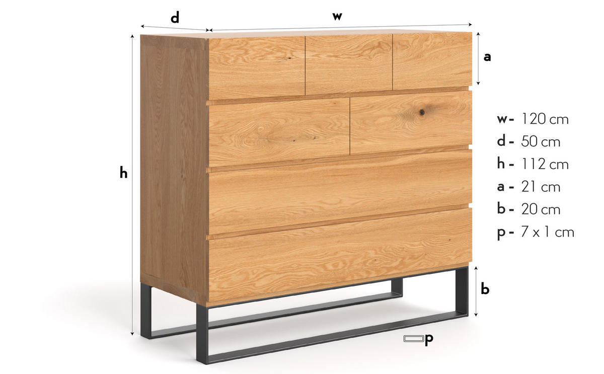 SIDEBOARD Keen aus massivem Eichenholz - Eichefarben/Naturfarben, Holz (120/112/50cm) - Danzz