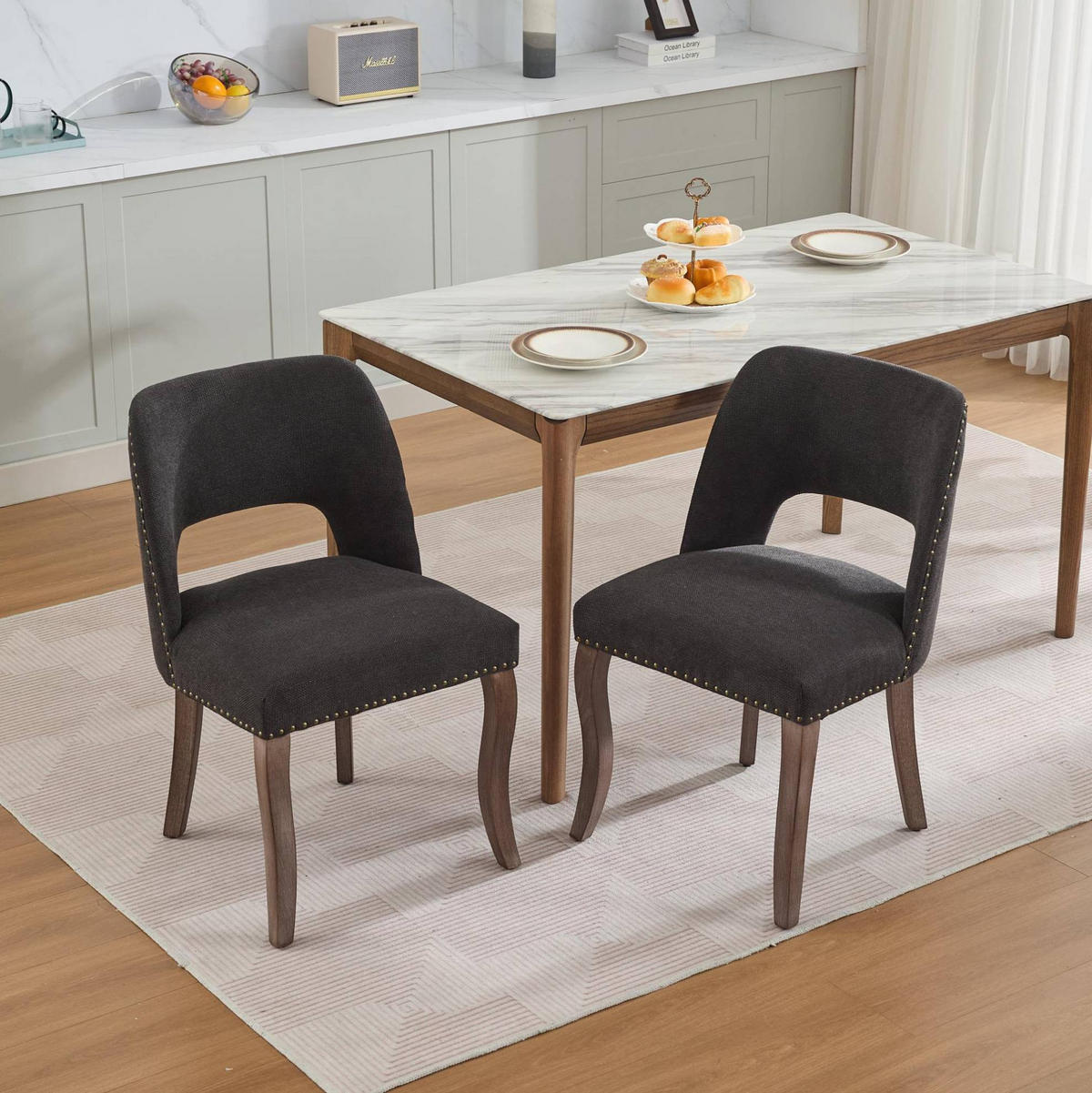 ESSZIMMERSTUHL 2er-Set Chenille Schwarz Massivholzbeine - Schwarz, Holz (51/82.5/58cm) - Meubliv