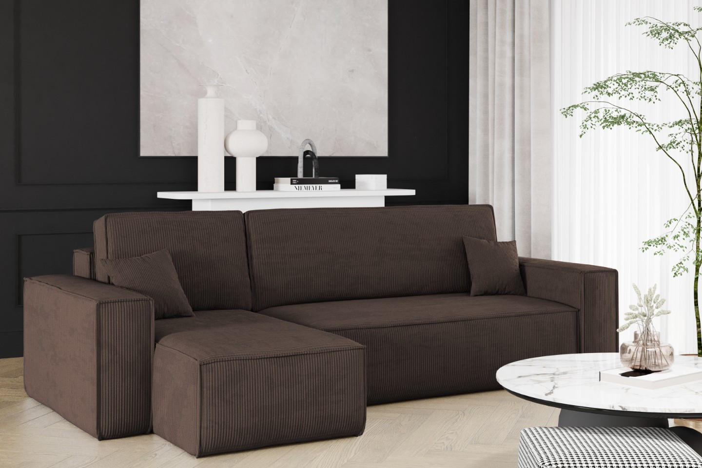 ECKSOFA Mit Schlaffunktion Und Bettkasten BEST Stoff Poso Dicker Cord Braun Links - Braun, Holz/Textil (142/244cm) - Kaiser Möbel