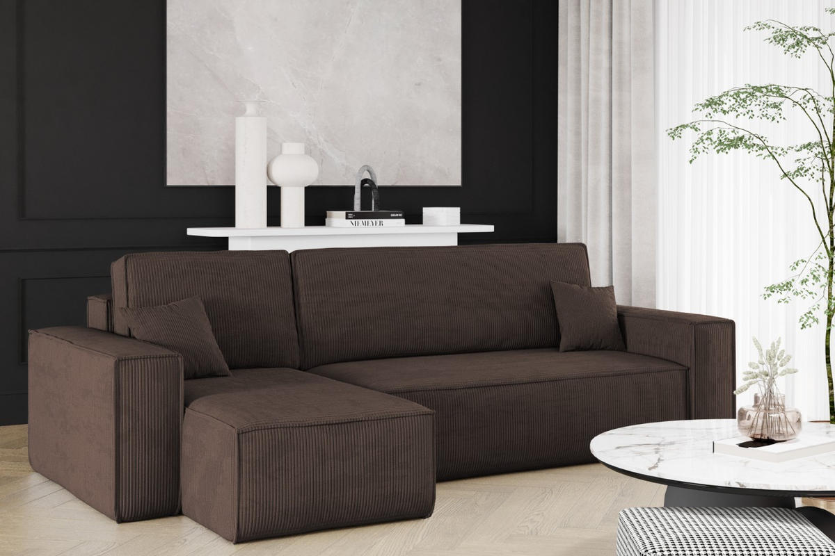 ECKSOFA Mit Schlaffunktion Und Bettkasten BEST Stoff Poso Dicker Cord Braun Links - Braun, Holz/Textil (142/244cm) - Kaiser Möbel