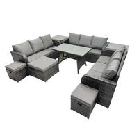 GARTENMÖBELSET mit ESSTISCH, 3-SITZER SOFA Polyrattan 12-Sitzer - Dunkelgrau/Grau, Glas/Kunststoff - Fimous