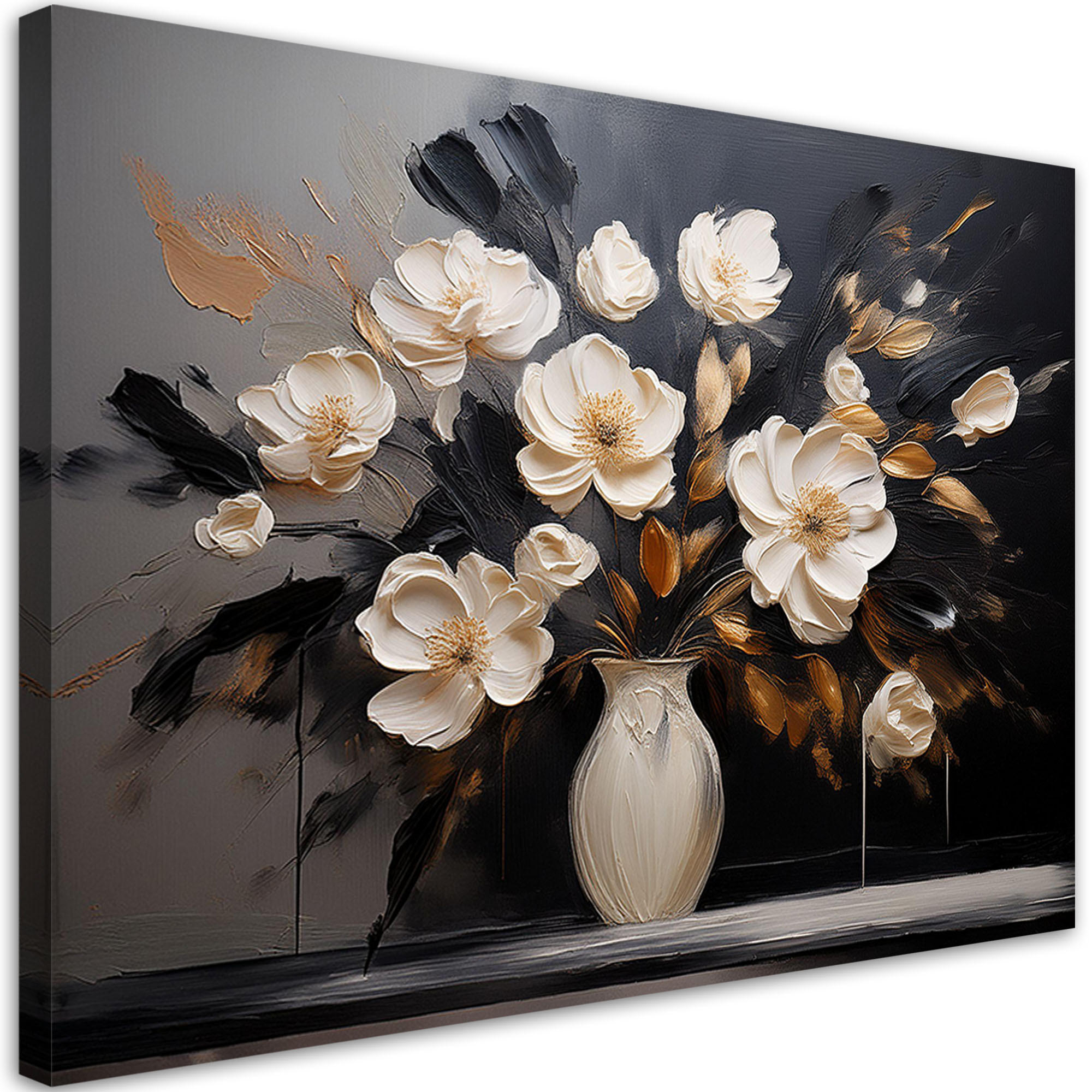 WANDBILD blumenstrauß in einer boho vase - Beige, Textil (60/40cm) - Feeby
