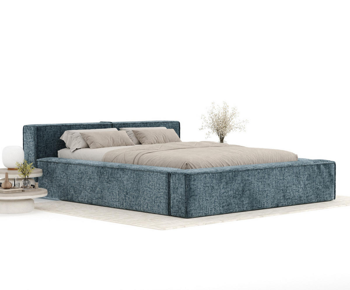 POLSTERBETT Voliera Blau 160/200 cm im Chenille-Stoff - Blau/Birkefarben, Holz/Holzwerkstoff (160/200cm) - Maison de Reve
