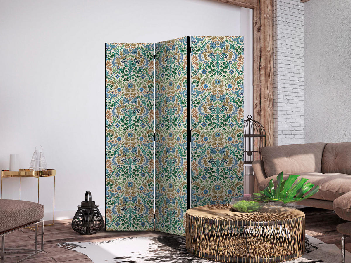 PARAVENT Beidseitig Bedruckter 3-tlg 135x172 cm Bunte Ornamente Retro - Multicolor, Holz/Textil (135/172/3cm) - Muralo
