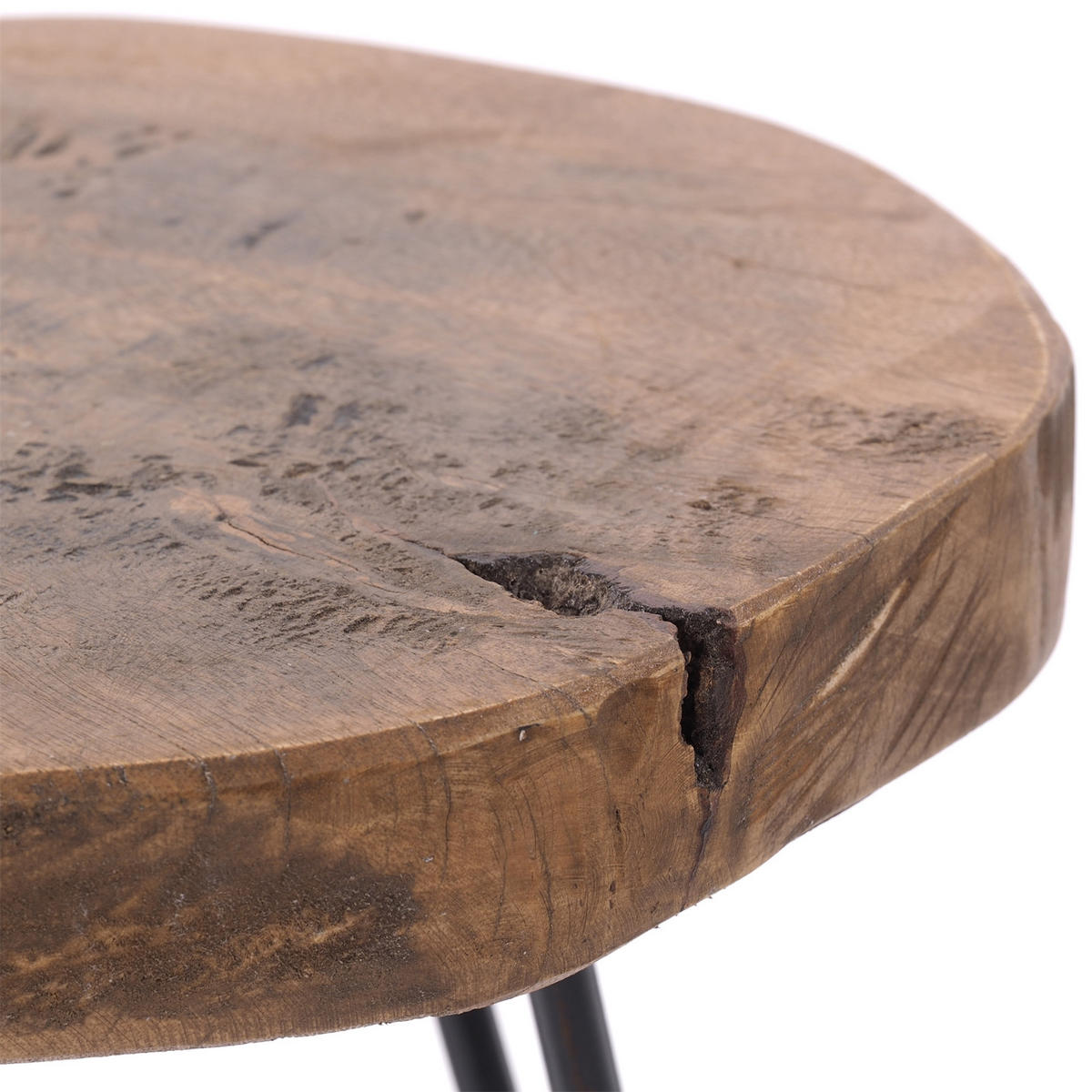 BEISTELLTISCH BAUMSCHEIBE Tamarindenholz, rund, Metallfüße natur-schwarz - Naturfarben, Metall (38/34/38cm) - DESIGN DELIGHTS